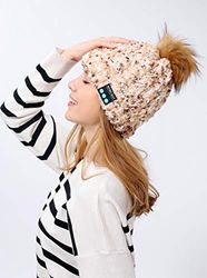 Bluetooth muts met pompon voor Samsung Galaxy A9 smartphone met geïntegreerde hoofdtelefoons, verstelbaar, universeel, winter (beige)
