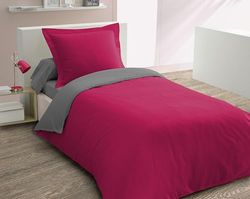 Home Linge Passion LA PASSION DU LINGE DAL 1997 - Parure copripiumino in cotone fucsia baicale e grigio antracite, 57 fili/CM², 140 x 200 cm
