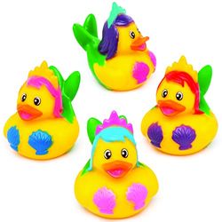 Baker Ross AW527 - Patitos de goma vestidos de sirena (Pack de 4) - Perfectos para la hora del baño o actividades/juegos acuáticos, Multicolor