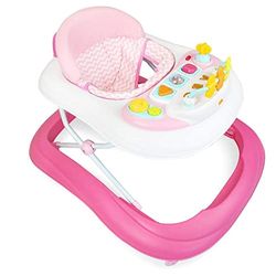 Leogreen - Trotteur Bebe Evolutif Trotteur Musical, Trotteur Réglable pour 6 à 18 mois, Trotteur Bébé Confort avec Siège et Dossier Rembourrés, Activités avec Sons & Lumière, Rose vif