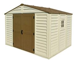 Duramax WoodBridge Plus 10 x 8 (7.64 m²) Abri de jardin en plastique avec 1 fenêtre fixe et kit de fondation en métal, structure de toit en métal robuste et abri de jardin sans entretien - Ivory/Brown