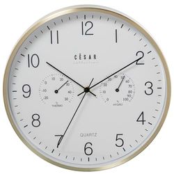 RELOJ PARED ALUMINIO 30CM MARC O DORADO C/TERMOMETRO E HIGROM