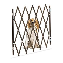 Relaxdays Safety Gate, Dog Barrier, Width Extendable up to 118 cm, 69-82.5 cm high, Bamboo & Iron, Stairs & Doors, Brown