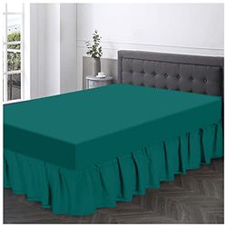 GC GAVENO CAVAILIA Polycotton Frilled Sheet Size, Corner Elasticated Skirts, Breathable Plain Bed wrap, Polyester-Cotton, Deep Teal, Single Base Valance