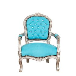 Biscottini Salon et Chaise 75 x 50 x 50 cm Chambre à Coucher avec Finition Naturelle | Fauteuil Bleu, Bois, 72x50x50 cm