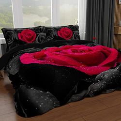 PETTI Artigiani Italiani Nordicas, Funda de Edredon, Ropa Made In Italy, 100% Satin, Raso, Rosas Negras, CAMA 90-100 (150x200 cm)