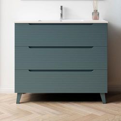 Kibath Mueble de Baño con Lavabo Boreal 100 cm 3 cajones con Patas Acabado Azul Oceano Mate Fabricado en Madera