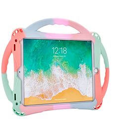 TopEsct Funda para iPad de 6ª / 5ª generación, Funda para iPad 2017/2018 de 9.7 Pulgadas con Correa, Funda de Silicona a Prueba de Golpes para iPad Air y Air 2 (Verde Colorido)