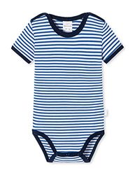 Schiesser Uniseks kinderbody met halflange mouwen baby- en peuterondergoed, blauw wit gestreept, 56