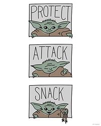Komar Star Wars Mandalorian The Child Protect Attack Snack | Baby Yoda, dekoracja, obraz na ścianę, plakat, druk artystyczny | rozmiar 50 x 70 cm | bez ramki | WB-SW-010-50x70, kolorowy