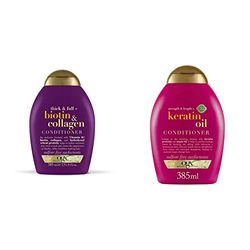 OGX Biotin & Collagen Hair Thickening Conditioner, 385ml & Anti-Breakage Keratin Conditioner for Dry Hair, 385 ml