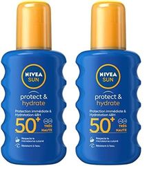 NIVEA SUN Protect & Moisture Sun Spray SPF 50+ (200ml), Moisturising Suncream Spray with SPF 50+, Advanced Sunscreen Providing Immediate, Effective UVA + UVB Protection (Pack of 2)