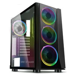 SPIRIT OF GAMER - Ghost III - ARGB Gamer PC behuizing - ATX/mATX/ITX Tower - ABS kunststof frontplaat - zijwand gehard glas - stalen frame - 4 ventilatoren 5 volt - RGB led adresseerbaar 120 mm