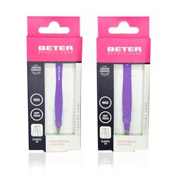 Beter - Confezione da 2 pinzette professionali per sopracciglia, punta obliqua, finitura soft touch, acciaio inossidabile
