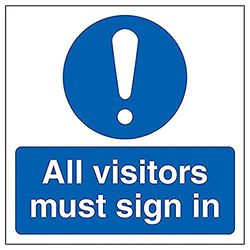 V Safety Visitors Must Sign In - 150mm x 150mm - Self Adhesive Vinyl