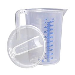 hünersdorff Misurino in plastica 2l con coperchio | polipropilene (PP) | infrangibile e lavabile in lavastoviglie | manico aperto | scala blu