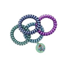 DISNEY La Petit Siren Ariel Hair Bands Set of 4 + 1 Charm – Mermaid Tail Effect – Girls Accessories – Glitter Spiral Cable – Metal Free – The Little Mermaid Film