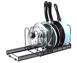 Buckingham Expandable Pots, Pans & Lids Organiser Rack, Plates, Chopping Boards Holder, 8 Adjustable Sections use in Pantry Cabinet Cupboard Worktop, Black (Pot & Pan Rack - 8 Dividers)