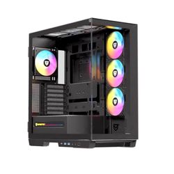 Nfortec Ursa ATX A-RGB Tower PC Gaming, podwójne szkło z zawiasem, wysoka wydajność, obsługa E-ATX/ATX/Micro-ATX/ITX, 4 fabrycznie zainstalowane wentylatory A-RGB, kolor czarny