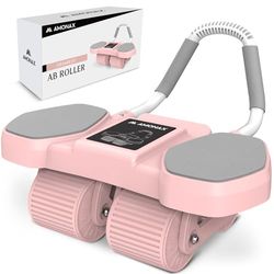 Amonax - Rodillo de rueda para abdominales con alfombrilla grande para ejercitar abdominales, doble rueda con modos de entrenamiento de fuerza dual en el gimnasio en casa