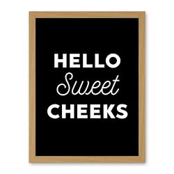 Artery8 Funny Toilet Decor Bathroom Wall Art Hello Sweet Cheeks Cheeky Sign Artwork Framed Wall Art Print 18X24 Inch