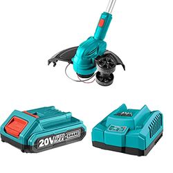 TOTAL Tools - Pack de Cortabordes Eléctrico con Batería Recargable de Litio de 2 Ah y Cargador Rápido para Batería de 20V