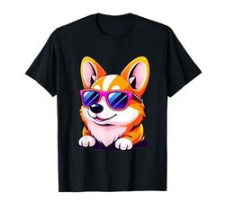 Cute Corgi Dog With Sunglasses On T-Shirt