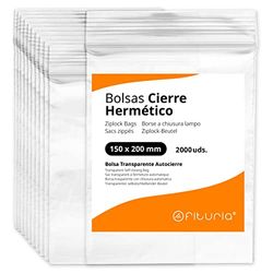 Bolsas con Cierre Hermético de Plástico Transparentes Ideales para Congelar Alimentos, Guarda Documentos, Bolsas Reutilizables y de Conservación - Ofituria (2000 Bolsas, 150 x 200 mm)
