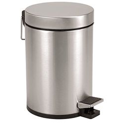 Axentia Stainless Steel Matte Brushed & Rustproof Pedal Bin - 3L Cosmetic Rubbish Bin with Lid for Bathroom & Toilet, Silver/Black, 17 x 17 x 25 cm