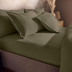 Silentnight Washed Cotton Rich Fitted Sheet - Soft Stylish Linen-Look Comfortable Bottom Sheet - Deep Fit with Elasticated Corners - Breathable Fabric Machine Washable, King Mattress, Sage Green