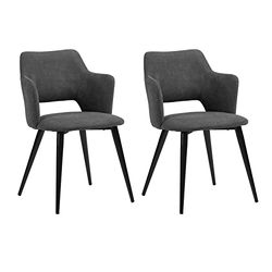 MEUBLE COSY Juego de 2 sillas de Comedor, sillón con reposabrazos, Asiento Acolchado de Tela, Patas de Metal, para Cocina, salón, Dormitorio, Oficina, Color Gris, Acero aleado, 48x54.5x80cm