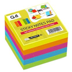G4GADGET Sticky Notes Cube 400 Sheets - 76x76mm Neon Colors - Self-Stick Notes for Reminders, to-Do Lists & Messages - Strong Adhesive, Repositionable Sticky Notepads for Home, Office & School