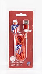 FRIENDLY LICENSE Set Cable Tipo C- Incluye Cable USB, Organizador y Protector- Producto Oficial del Atlético de Madrid