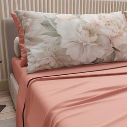 PETTI Artigiani Italiani - Double Bed Sheets Cotton with Pillowcases in Digital Print, Double Bed Sheet, Floral Pattern 40 Salmon, 100% Made in Italy