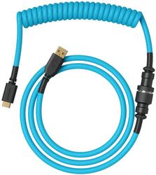 Glorious Gaming Premium spiraalvormige toetsenbordkabel - vergulde USB-A (PC) naar USB-C (toetsenbord), knoopbestendig, dubbel gevlochten omhulsel, 5-pins Aviator Mid-Connection - Electirc Blue