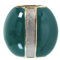 JARRÓN CERÁMICA VERDE/ORO C/BRILLOS PLATA 25X13X23CM