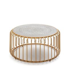 MESA DE CENTRO 77X77X39 METAL DORADO/DM GRIS