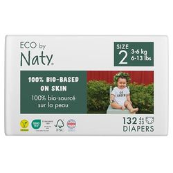 ECO by Naty Couches Ecologiques pour Bébé - Couches écologiques à base de plantes, parfaites pour la peau sensible de bébé et qui empêchent les fuites (Taille 2 - 132 couches) - Pack 1 mois