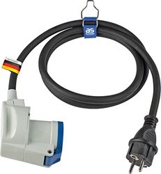 as - Schwabe - Cable adaptador CEE 1,5 m, clavija de contacto de puesta a tierra 230 V / 16 A y acoplamiento CEE con tapa abatible 230 V / 16 A / 3 polos, interior/exterior, IP44, Hecho en Alemania