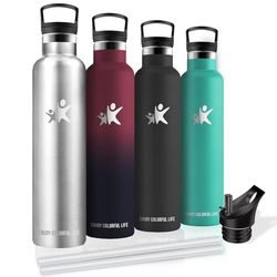 Thermosfles, 1 liter, BPA-vrij, waterfles met rietje, lekvrij, sportfles, 18/8 roestvrij staal, metalen fles voor camping, kantoor, koffie, reizen, yoga