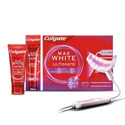 COLGATE - Pack Blanqueador, Kit Blanqueamiento Dental LED Max White Ultimate + Pasta Dental Blanqueante Max White Ultra 50 ml, con Aplicador Led y Pincel Blanqueador, Dentífrico Blanqueador