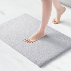 Madison Park Marshmallow Mildew Resistant Bath Mat, Luxury Solid Washable Microfiber Bathroom Rugs, 20X30, Grey