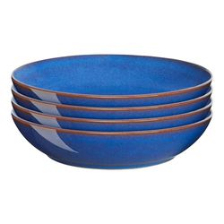 Denby - Imperial Blue Pasta Bowls Set of 4 - Dishwasher Microwave Safe Crockery 1050ml 22cm - Blue Ceramic Stoneware Tableware - Chip & Crack Resistant