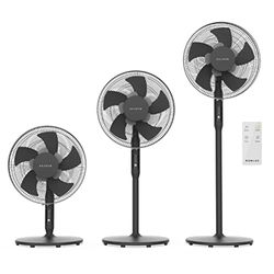 Newlux - Ventilateur sur pied avec télécommande 3 en 1 W1050 Smart 10 pales Ø40 cm, 3 voilages et minuteur 18 h. Ventilateur de piédestal oscillant 90° avec hauteur réglable 130, 100 ou 70 cm (noir)
