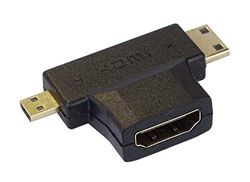 PremiumCord - Adattatore da HDMI a Mini HDMI e Micro HDMI, dorato, da HDMI femmina a Mini HDMI maschio e Micro HDMI maschio, per Full HD 1080p, 3D, colore nero