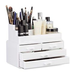 Relaxdays Organisateur cosmétiques 2 parties boîte rangement 4 tiroirs maquillage Make up, blanc