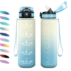 Borraccia 1L, Motivazionale Borraccia con Cannuccia, Facile da Aprire, a Prova di Perdite, Bottiglia Acqua con Indicatore del Tempo, Sportiva Bottiglia per Adulto, Campeggio, Ufficio, Lavoro