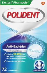 Polident Nettoyant Antibactérien, Pour Prothèses Dentaires Partielles ou Complètes, Formule Non Abrasive, 72 Comprimés