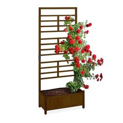 Relaxdays Fioriera da Esterno con Traliccio, 171x71,5x32 cm, Spalliera per Rampicanti Porta Fiori Rettangolare, Marrone, Legno