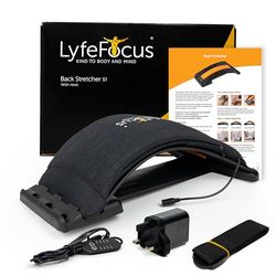 LyfeFocus Back Stretcher With Heat For Back Pain & Muscle Tension - Comfortable Adjustable Spine Stretcher Posture Corrector - Lumbar Support with Chair Strap, Memory Foam Cover, Control & Fast Plug